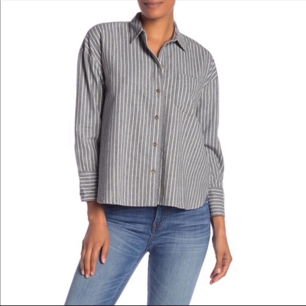Madewell Grey Flannel Button Down Stripe Shirt S